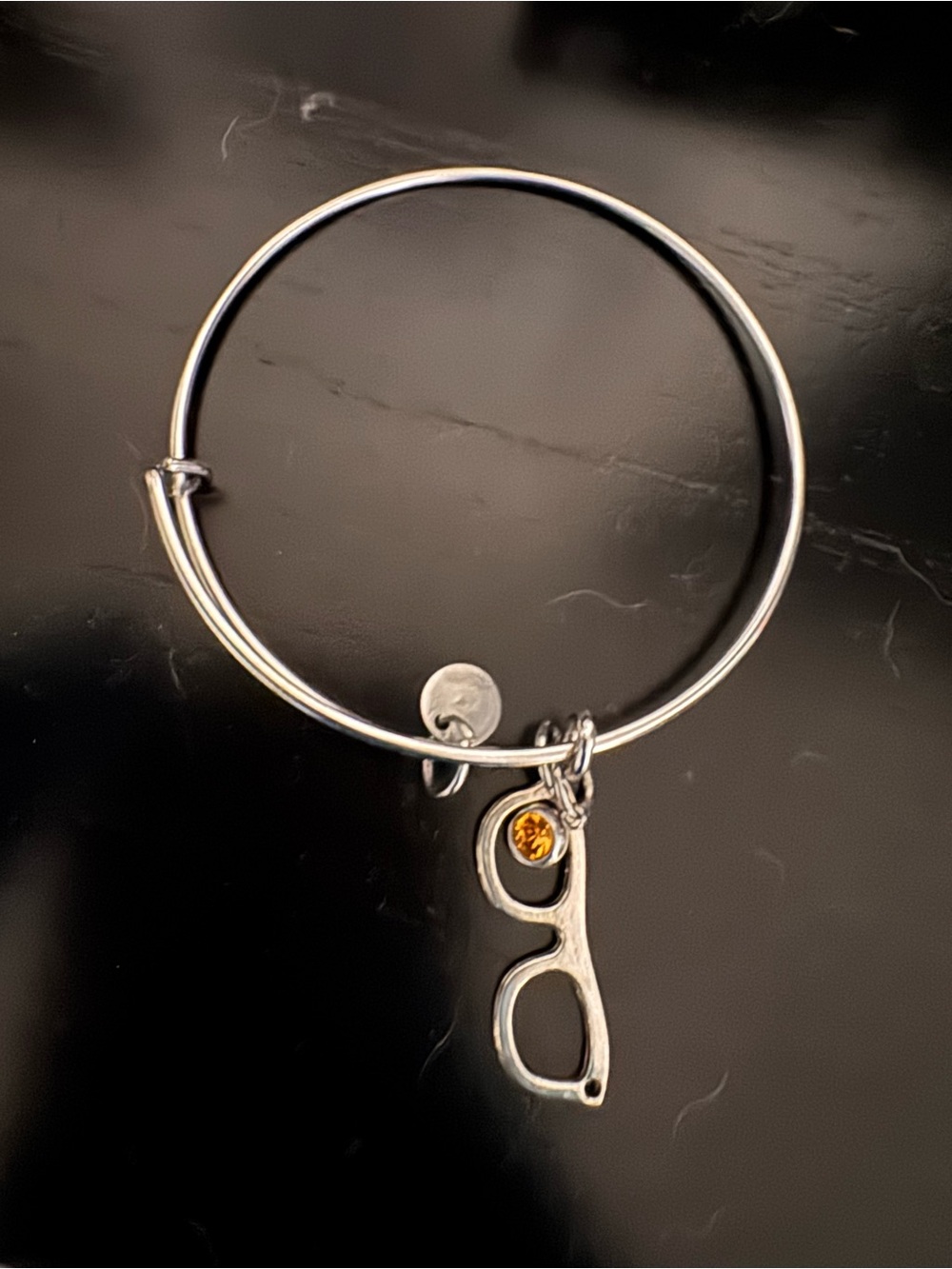 Silver Women's Charm Bracelet with Amber Glasses Charm